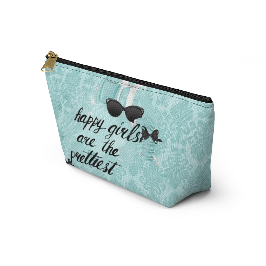 Happy Girls are the Prettiest Cosmetic Pouch w T-bottom, Accessory Pouch, Breakfast at Tiffany