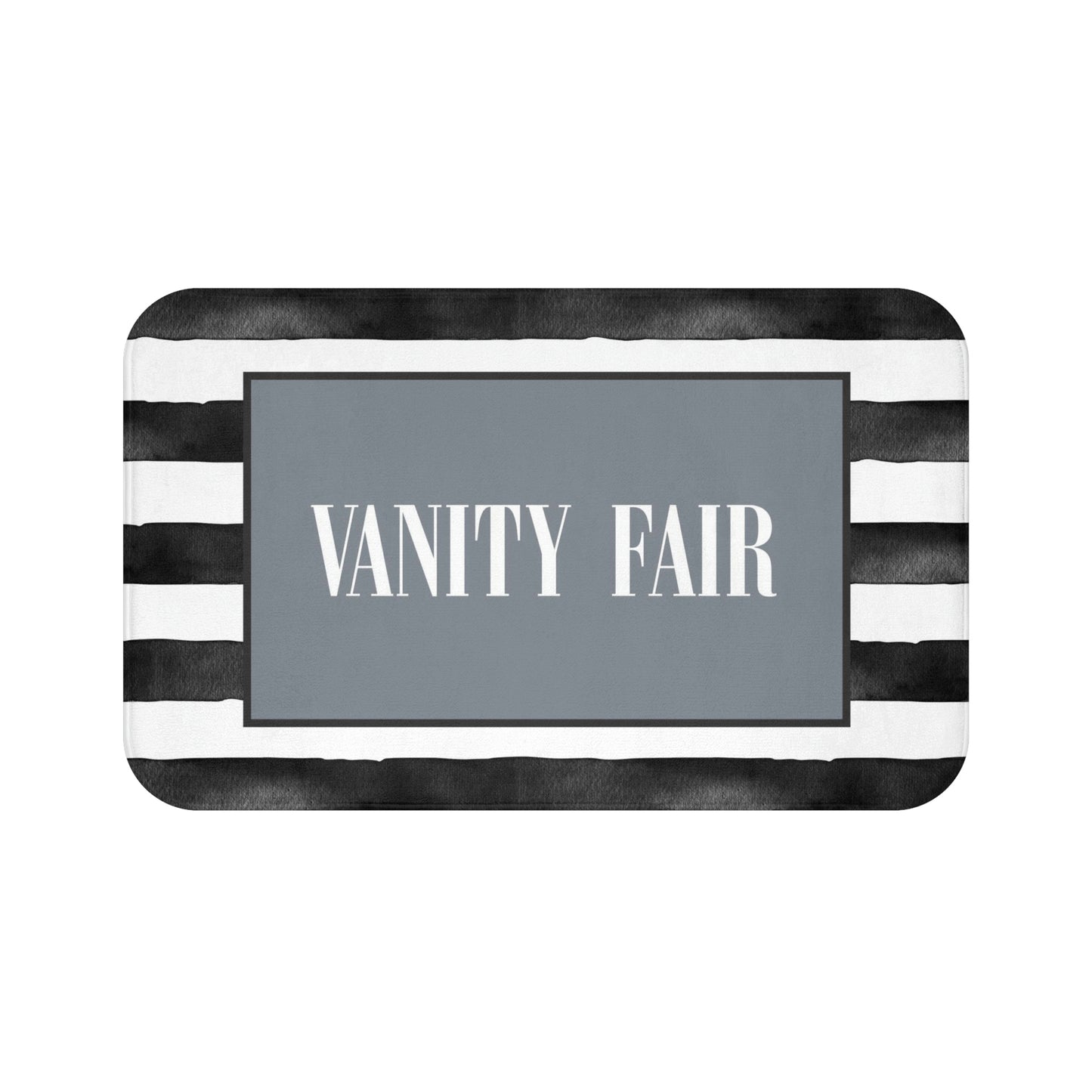 VANITY FAIR Stripe Bath Mat - Fashion Inspired Floor Mat - Black, White & Blue Bathroom Shower Mat