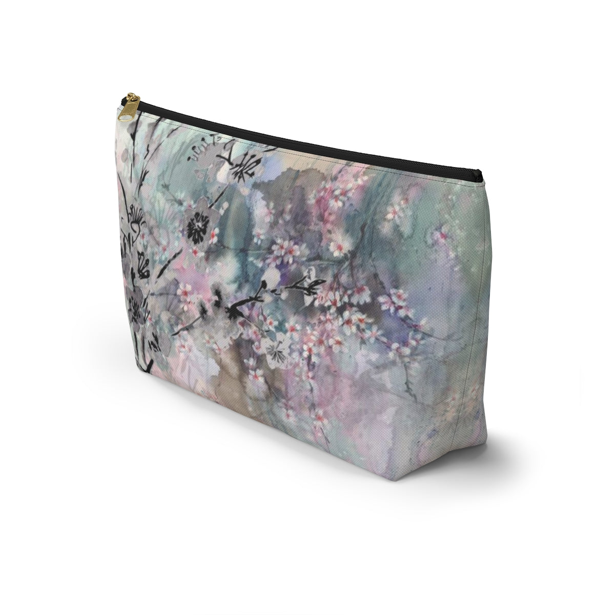 Sakura Cosmetic Pouch w T-bottom, Accessory Pouch - Watercolor Cherry Blossom