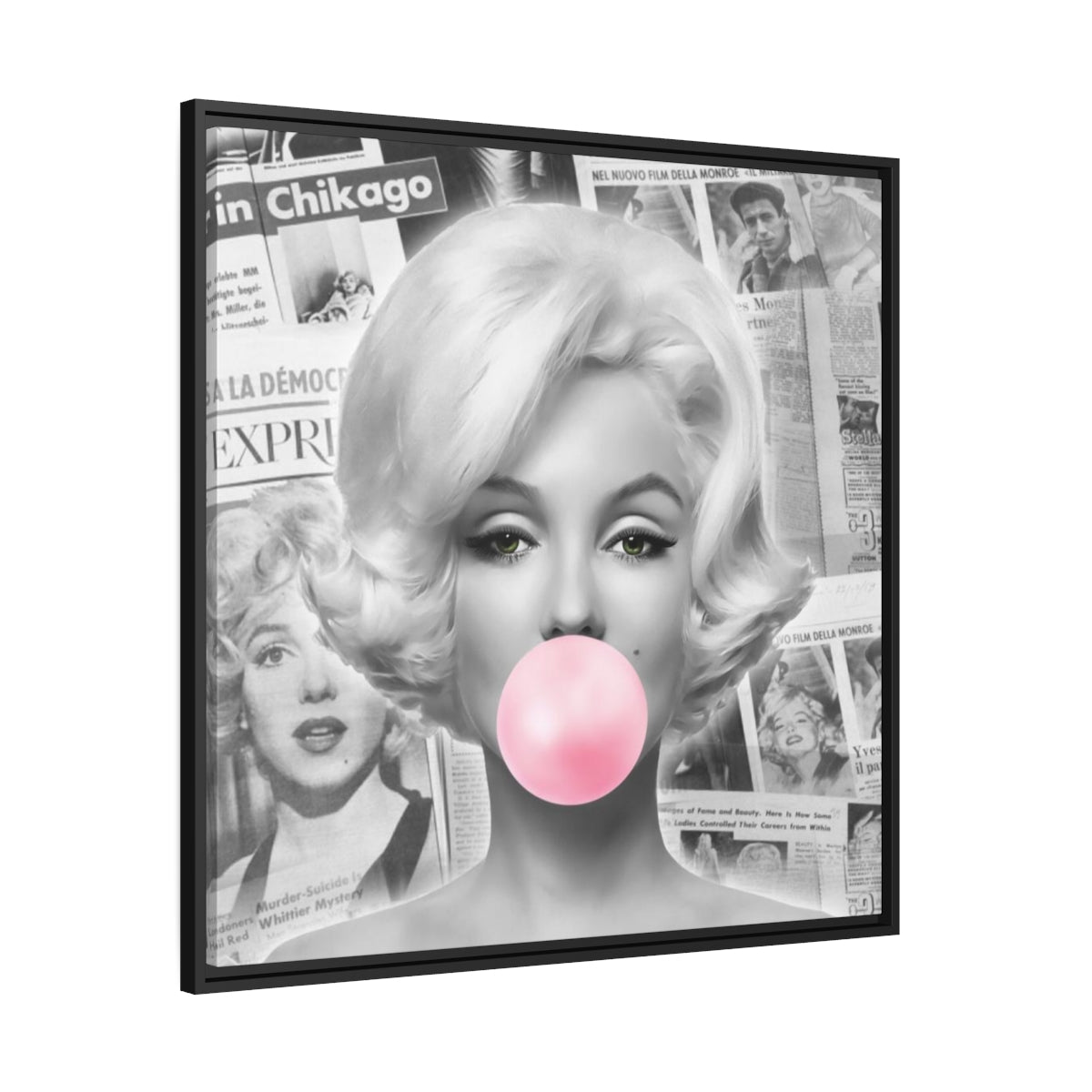 Marilyn Monroe Wall Canvas, Matte Canvas, Black Frame - International News Marilyn Bubblegum