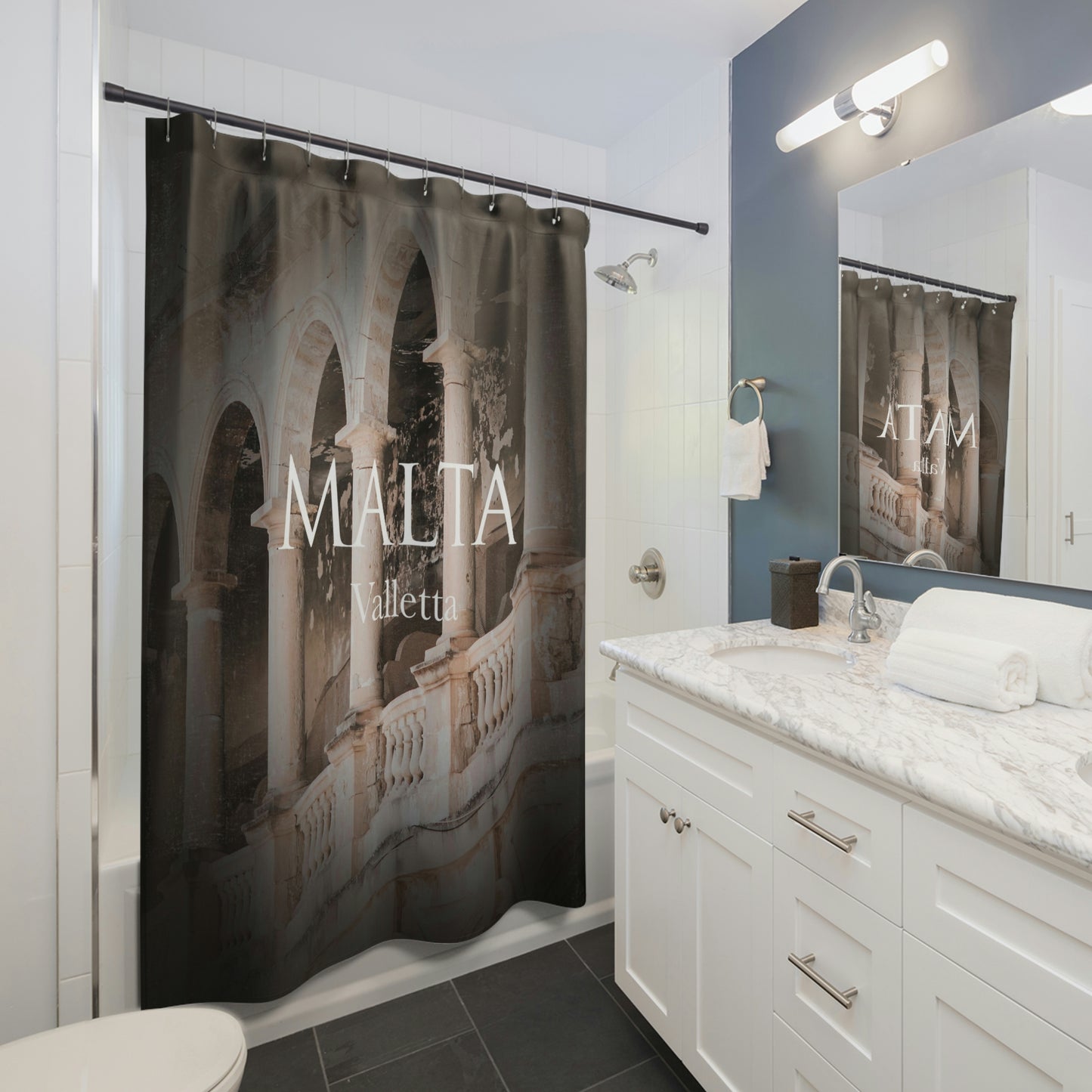 Roman Colosseum Shower Curtain - Valleta, Malta Shower Curtain - Travel and Photography Bathroom Curtain