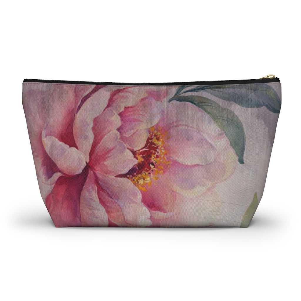 Rose Cosmetic Pouch w T-bottom, Accessory Pouch, Dusky Pink