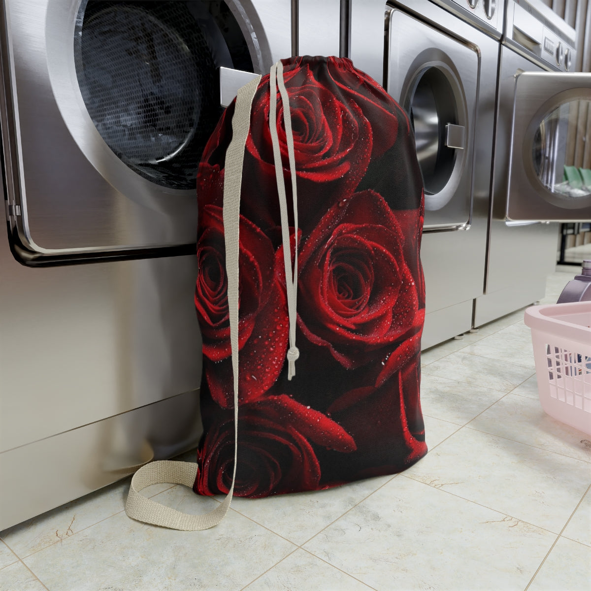 Red Rose Laundry Bag, Laundry Sack, Santa Sack, Dust Bag, Gift Bag - Dew Drops