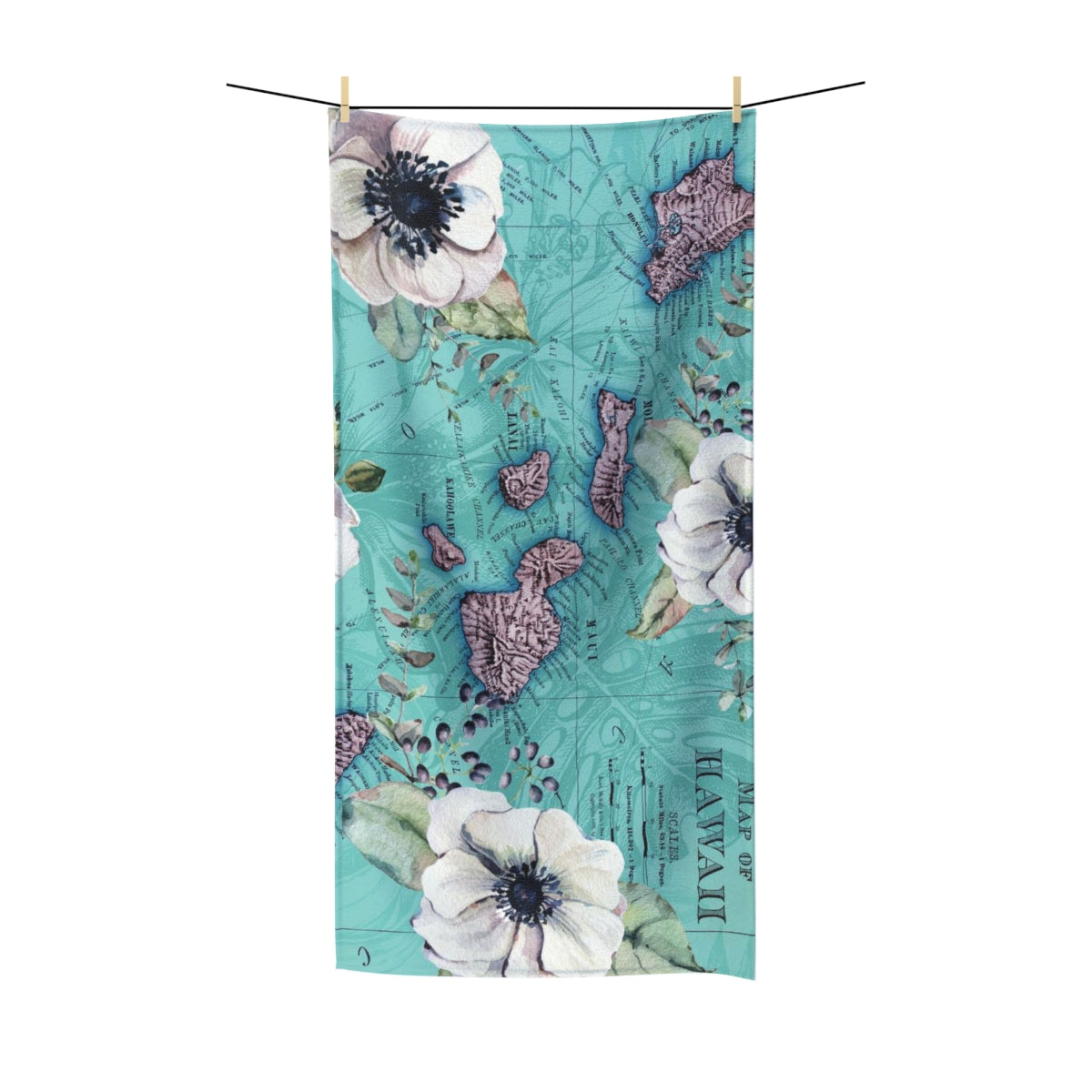 Map of Hawaii Polycotton Towel - Blue Green Floral