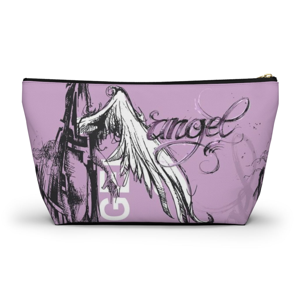 Angel Wing Cosmetic Pouch w T-bottom, Accessory Pouch, Purple