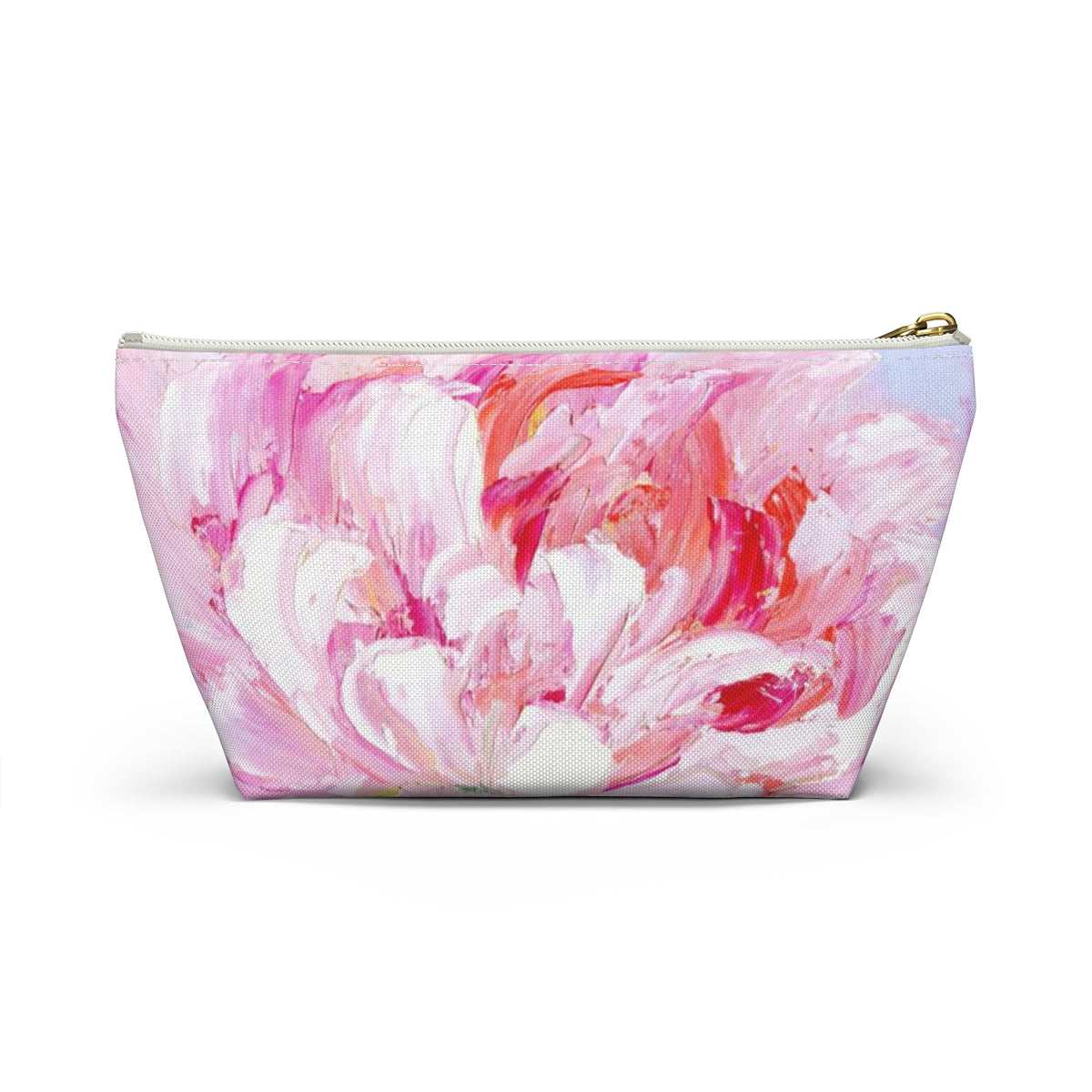 Peony Cosmetic Pouch w T-bottom, Accessory Pouch,  Pink Oil Painting