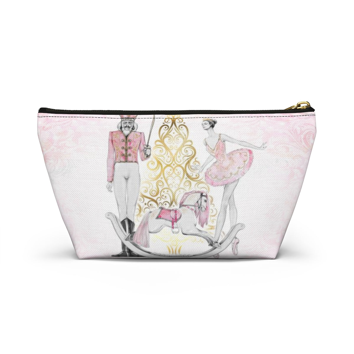 Personalized Nutcracker Ballet Cosmetic Pouch w T-bottom, Accessory Pouch, Pink and Gold