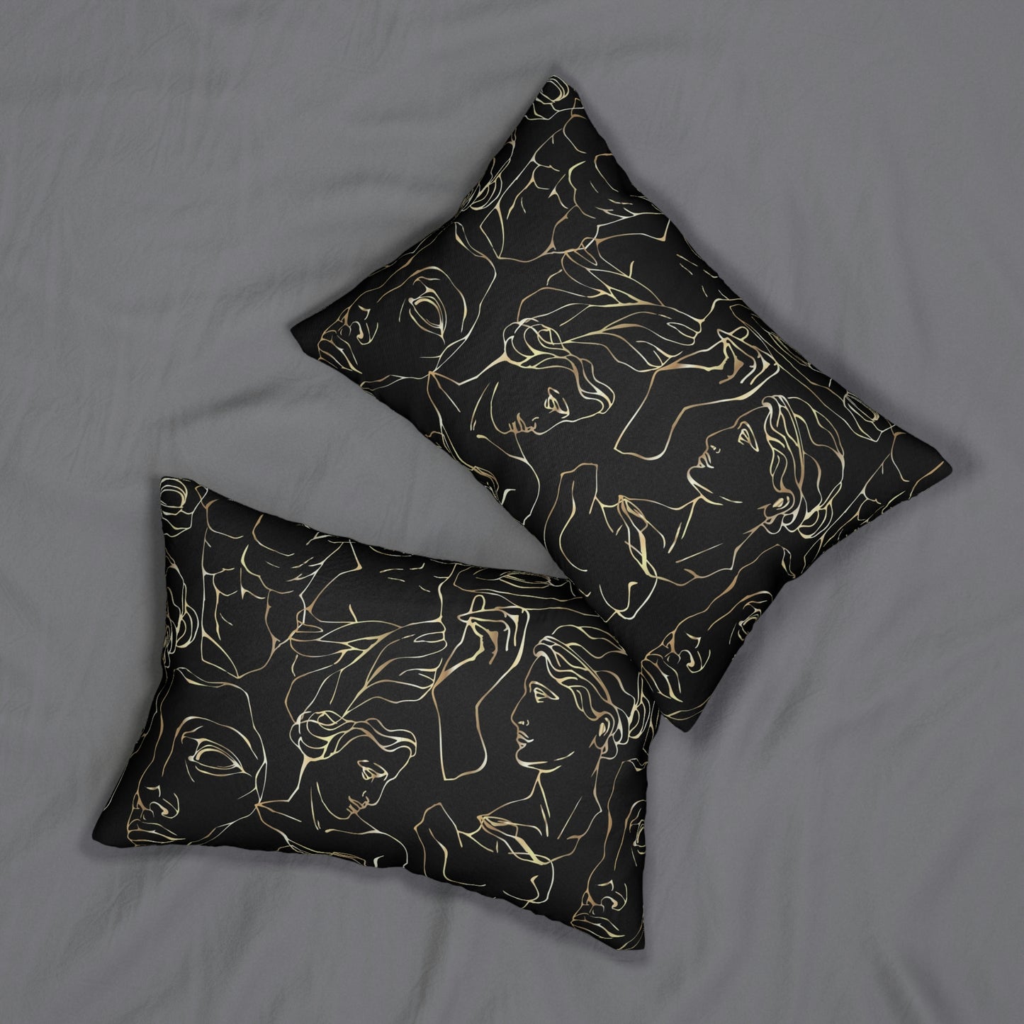 Greek Bust Lumbar Pillow - Black and Gold-tone Greek God Decorative Throw Pillow with Removable Cover = Rectangle Back Pillow