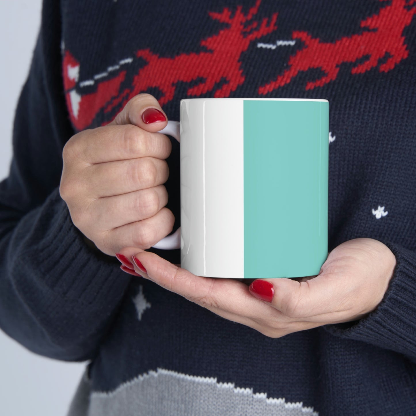 East West Color Block Mug - 11oz White Ceramic Mug - Breakfast at Tiffany Inspired Color Block