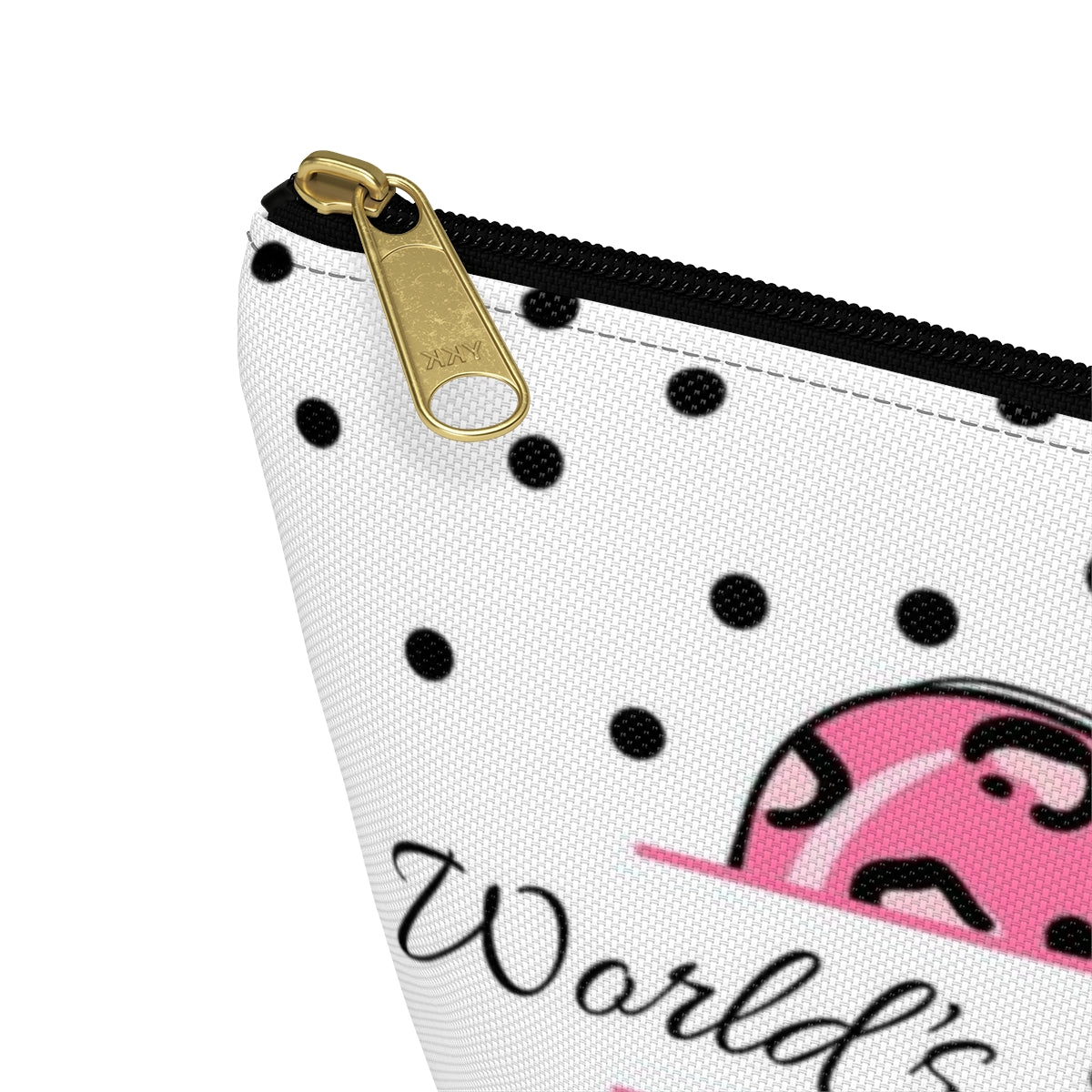 Personalized World's Best Teacher Cosmetic Pouch w T-bottom, Accessory Pouch, Pink Leopard Apple Dot