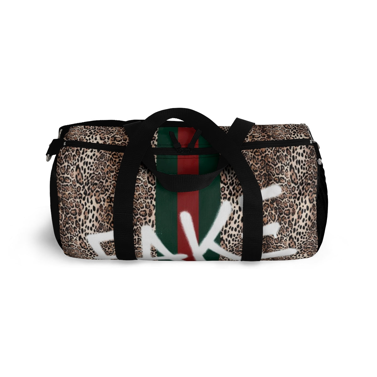 FAKE Fashion Inspired Duffel Bag - Leopard Red and Green Stripe