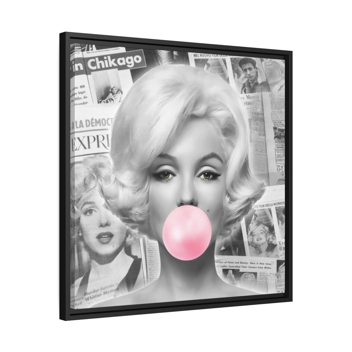 Marilyn Monroe Wall Canvas, Matte Canvas, Black Frame - International News Marilyn Bubblegum