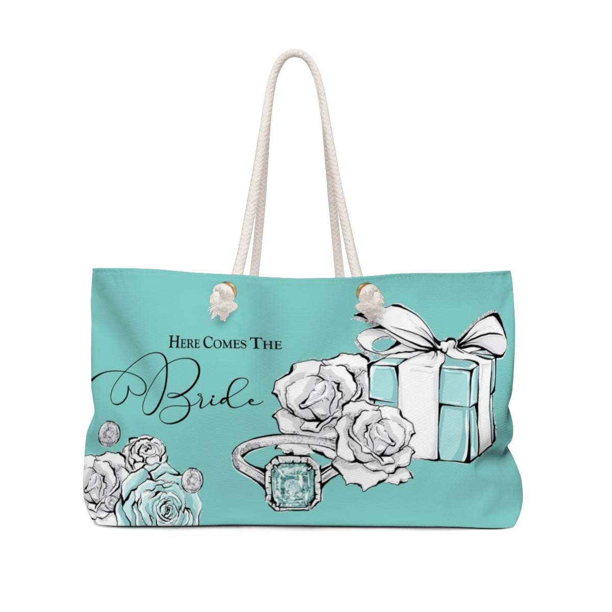 Here Comes the Bride Tote Bag, Weekender Bag - Blue Green