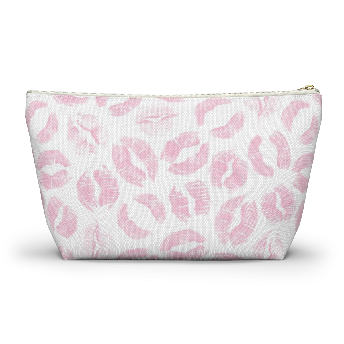 Lip Print Pouch w T-bottom, Accessory Pouch - Pink Kiss