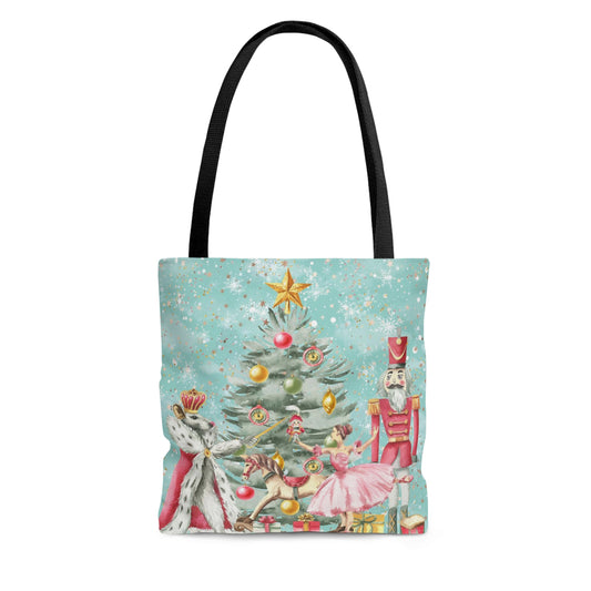 Nutcracker Ballet Canvas Tote Bag, Basic Square Tote - Blue Green Snowflake Ballerina Nutcracker Tote