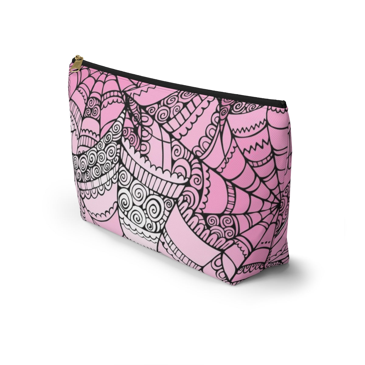 Curly Spiderweb Cosmetic Pouch w T-bottom, Accessory Pouch - Pink Bubblegum Goth Spider Web