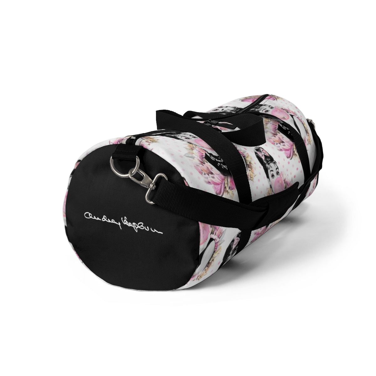 Personalized Audrey Hepburn Duffel Bag - Pink Bubblegum Polka Dot