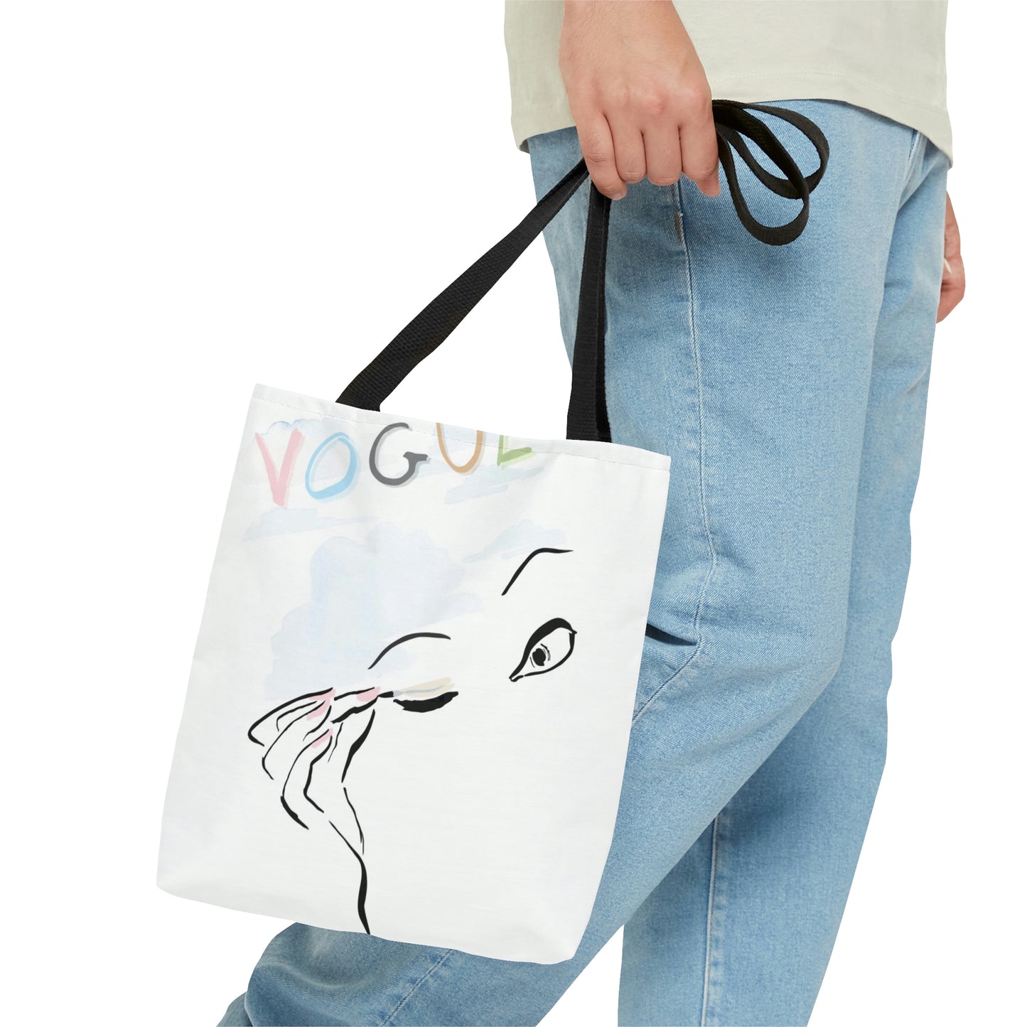 VOGUE Watercolor Makeup Square Utility Tote - Personalized Fashion Canvas Tote Bag - Custom Designer Tote - 3 Sizes