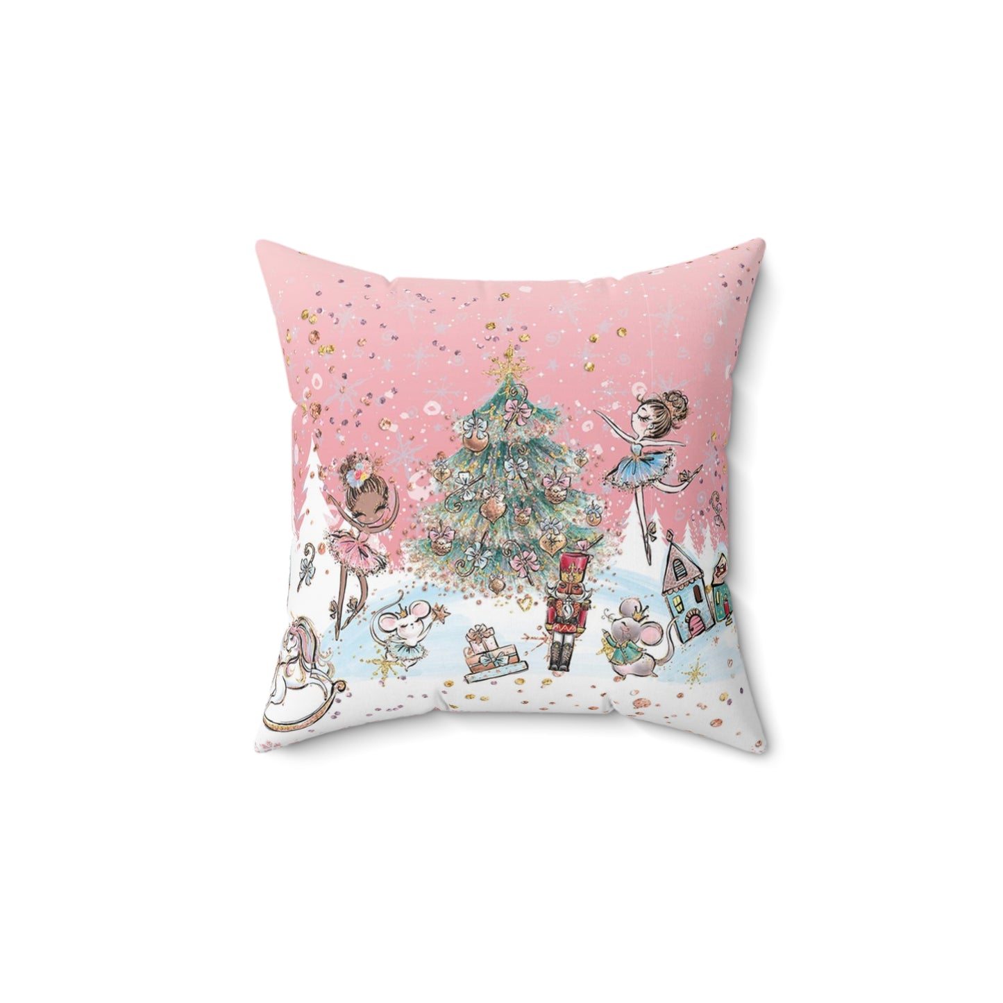 Nutcracker Ballet Pillow - Pink Nutcracker Ballet Christmas Tree Cushion