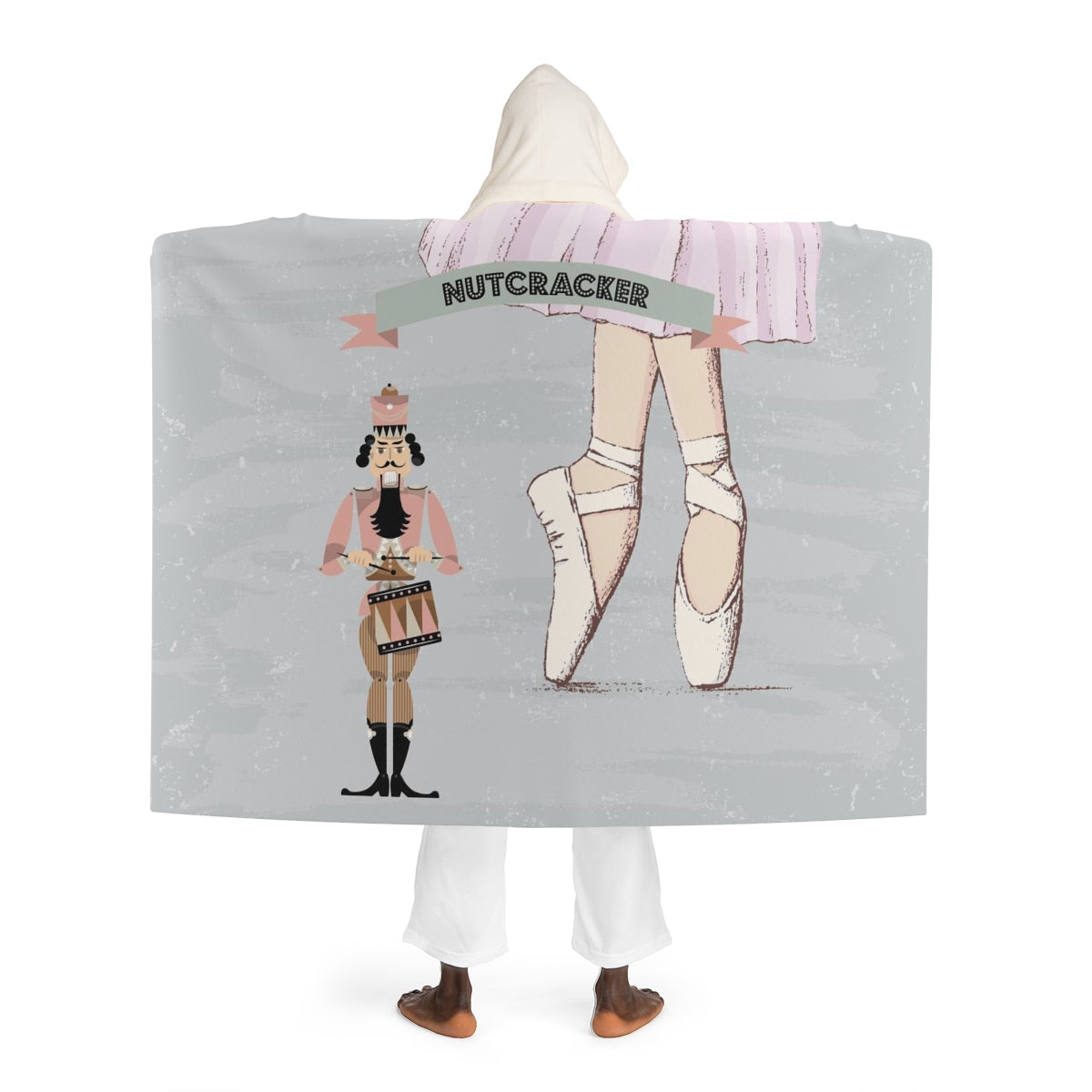 Personalized Nutcracker Ballet Blanket with Hood, Sherpa Fleece with Hood, Hooded Shrug, Hooded Blanket - Grey Nutcracker Ballerina