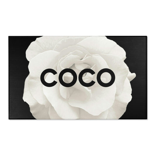 Personalized Black COCO Rose Area Rug, Black and Cream Rose Rug - Custom Designer Area Rug