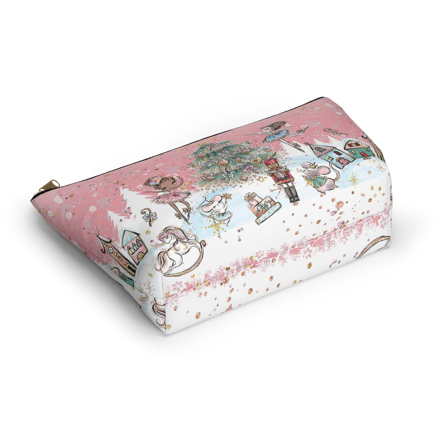 Nutcracker Cosmetic Pouch w T-bottom, Accessory Pouch - Pink Nutcracker Ballet Makeup Bag