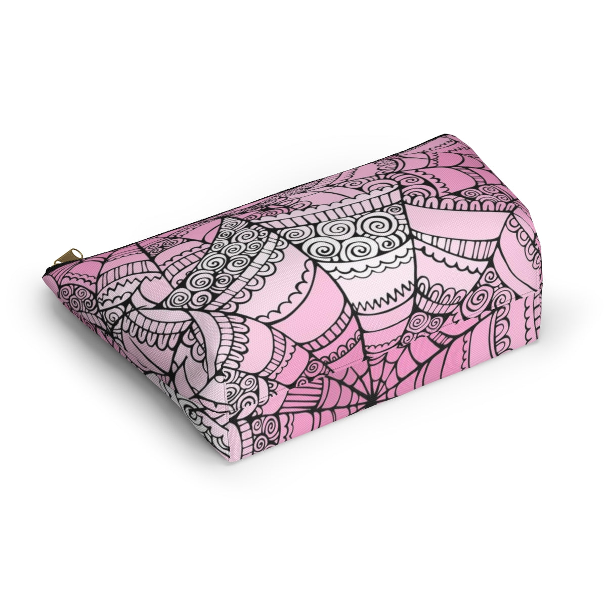 Curly Spiderweb Cosmetic Pouch w T-bottom, Accessory Pouch - Pink Bubblegum Goth Spider Web