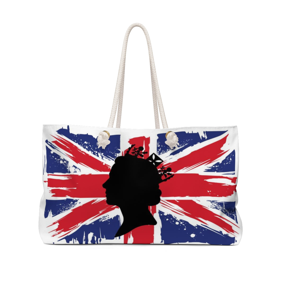 British Flag Queen Tote Bag - Rope Tote, Weekender Bag, British Flag Queen