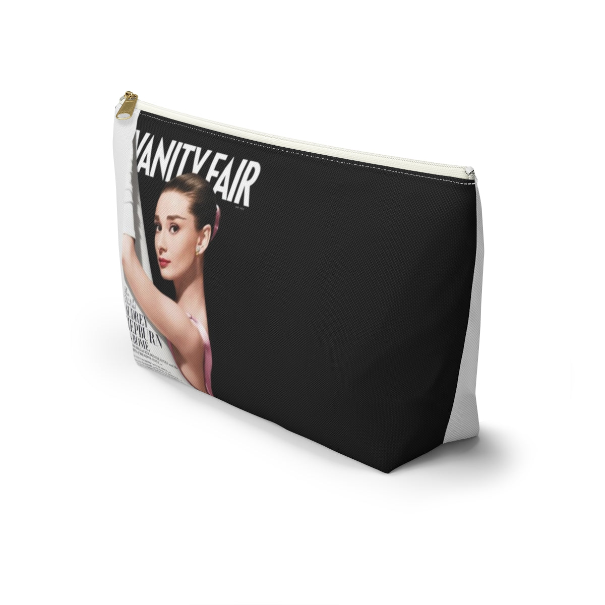 Personalized Audrey Hepburn Cosmetic Pouch w T-bottom, Accessory Pouch - Audrey Hepburn Vanity Fair Color Block Bag