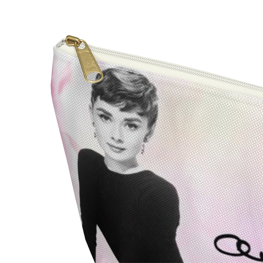 Audrey Hepburn Signature Cosmetic Pouch w T-bottom, Accessory Pouch, Pink