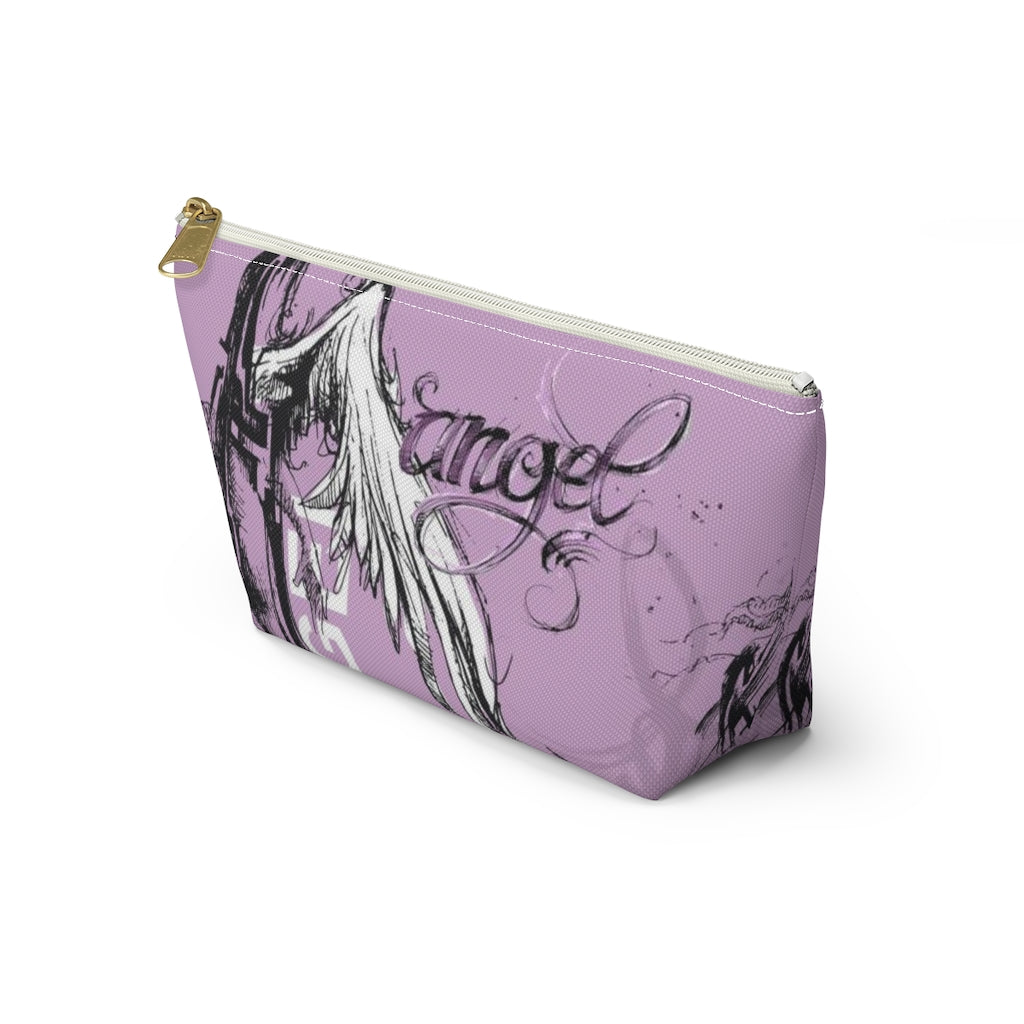 Angel Wing Cosmetic Pouch w T-bottom, Accessory Pouch, Purple