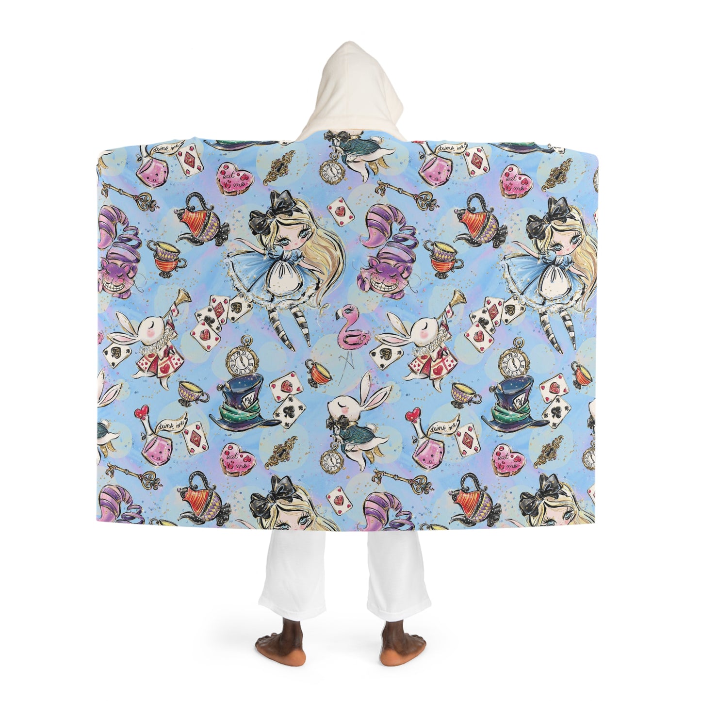 Alice in Wonderland Blanket with Hood, Sherpa Fleece with Hood, Hooded Shrug, Hooded Blanket - Blue Alice