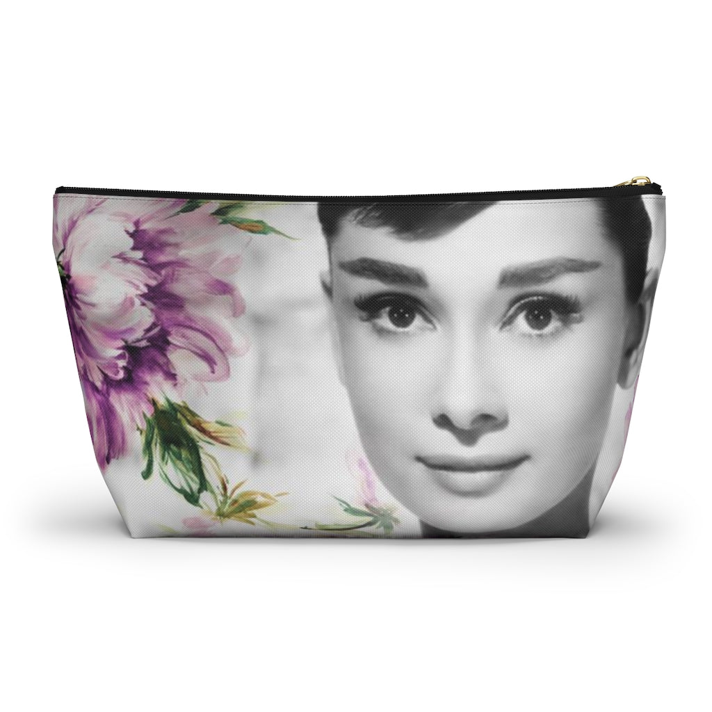 Audrey Flower Cosmetic Pouch w T-bottom, Accessory Pouch, Purple