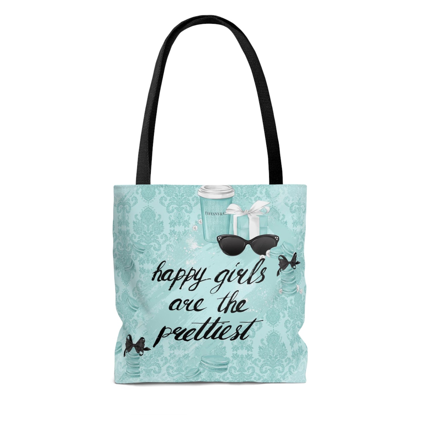 Happy Girls are the Prettiest Canvas Tote Bag, Basic Square Tote - Breakfast at Tiffany Inspired, Paris Blue Tote