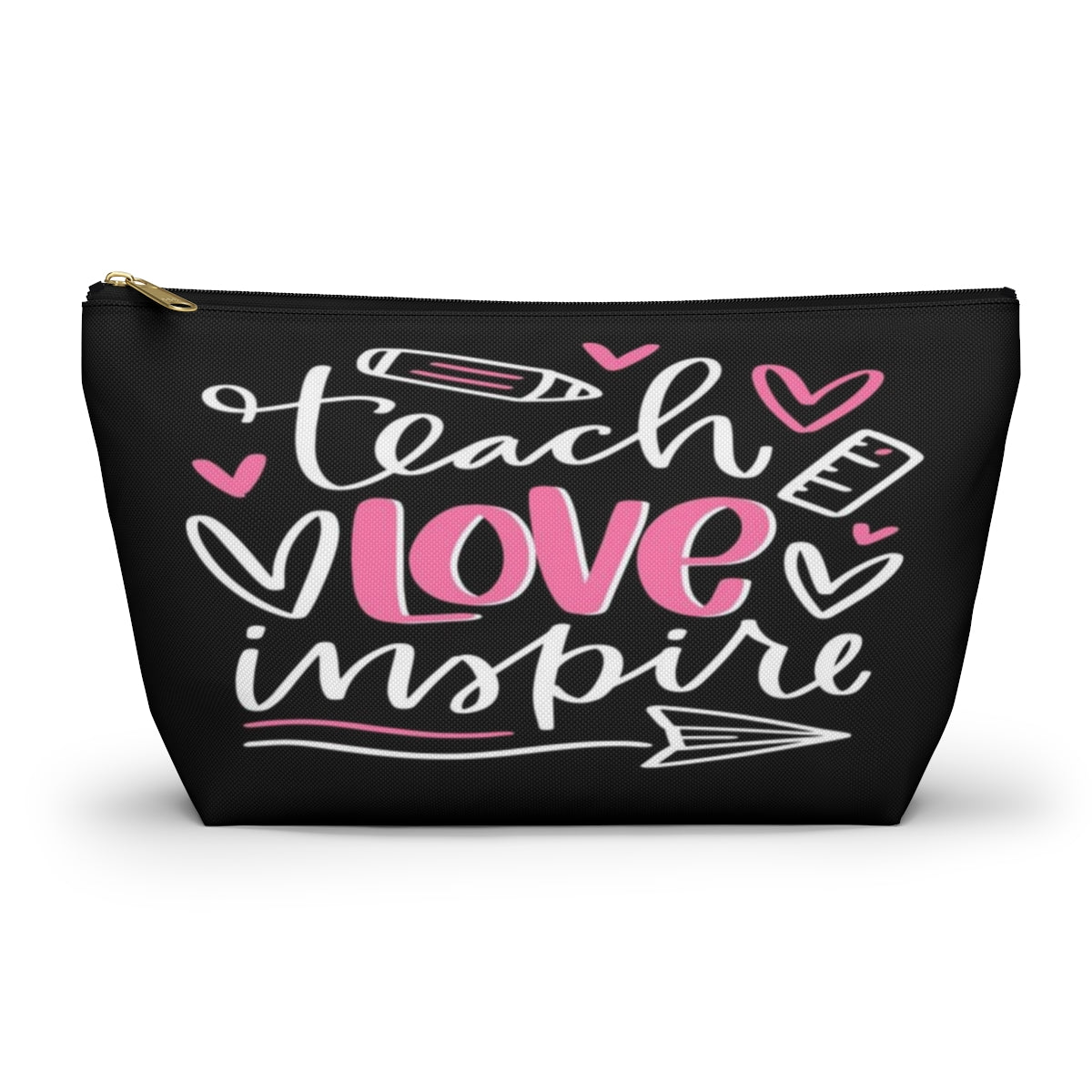 Teach Love Inspire Cosmetic Pouch w T-bottom, Accessory Pouch, Pink