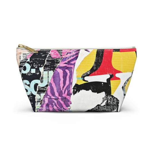 Urban Street Art Cosmetic Pouch w T-bottom, Accessory Pouch - Torn Poster Street Art Makeup Bag - Mixed Media Bag 23