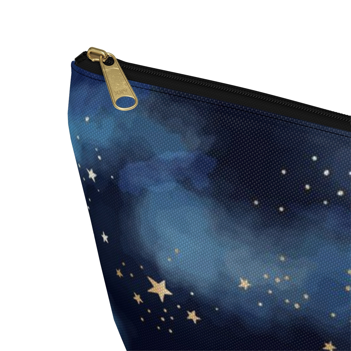 Personalized Starry Night Cosmetic Pouch w T-bottom, Accessory Pouch - Midnight Blue Clouds Gold Stars