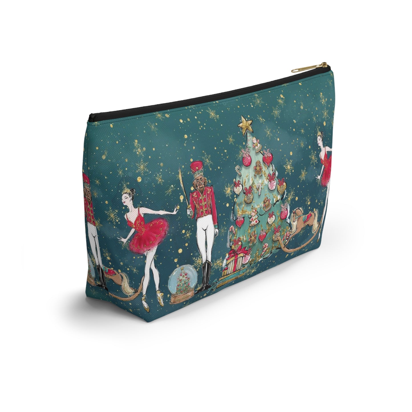 Nutcracker Ballet Cosmetic Pouch w T-bottom, Accessory Pouch - Emerald Green Nutcracker Ballet Makeup Bag