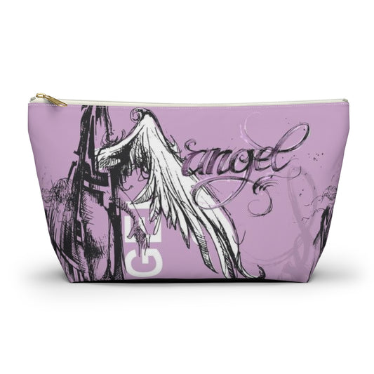 Angel Wing Cosmetic Pouch w T-bottom, Accessory Pouch, Purple