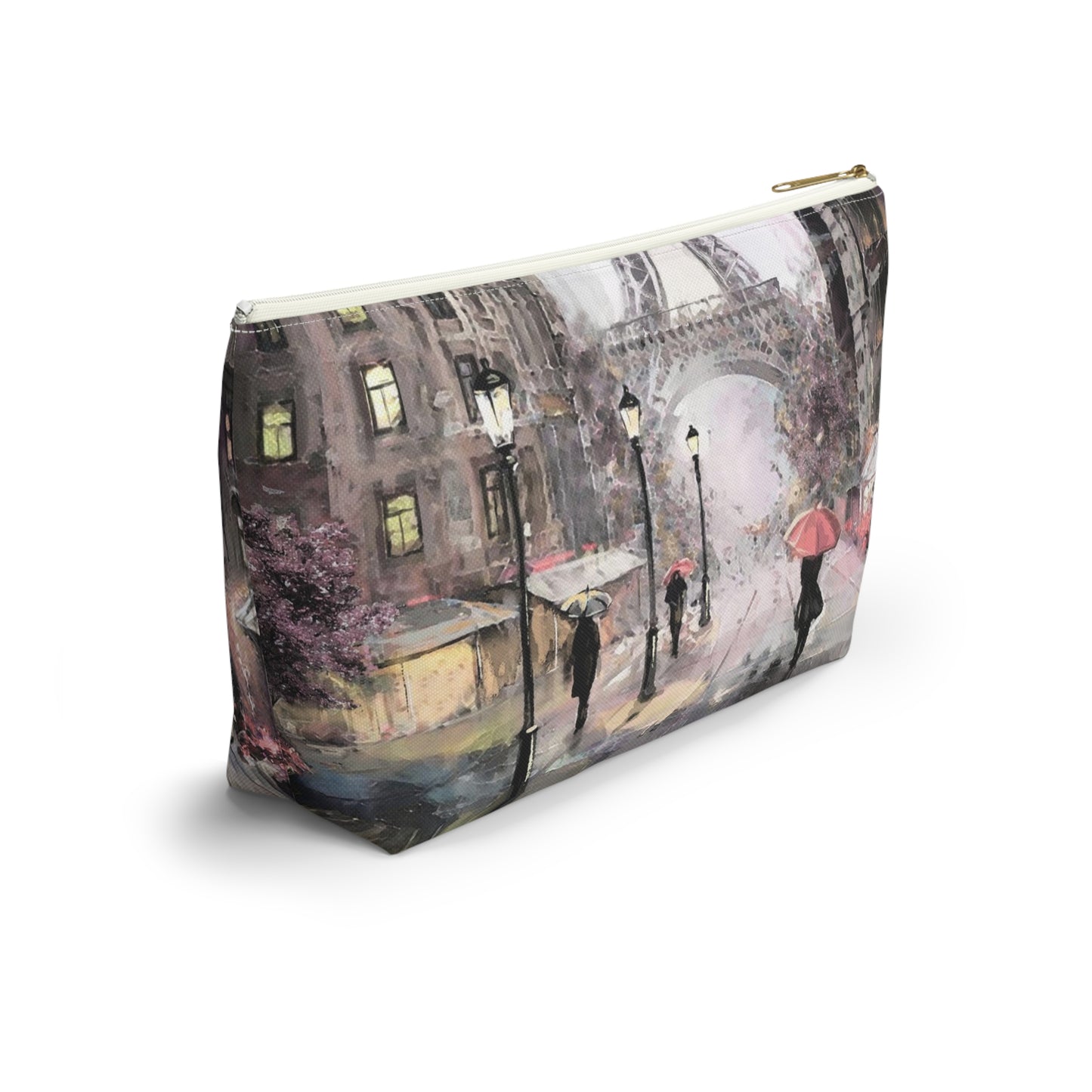 Eiffel Tower Cosmetic Pouch w T-bottom, Accessory Pouch - Pastel Rain in Paris