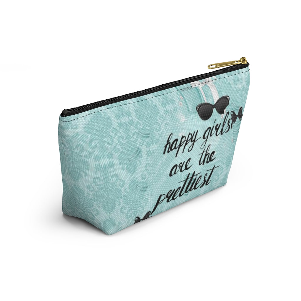 Happy Girls are the Prettiest Cosmetic Pouch w T-bottom, Accessory Pouch, Breakfast at Tiffany