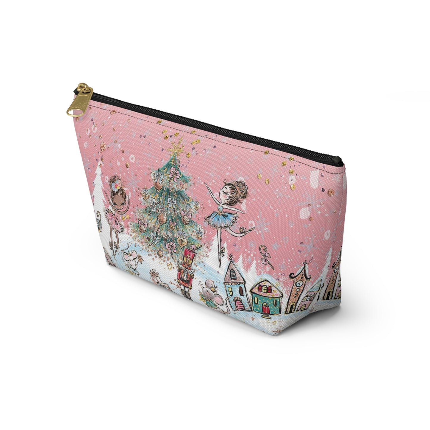 Nutcracker Cosmetic Pouch w T-bottom, Accessory Pouch - Pink Nutcracker Ballet Makeup Bag