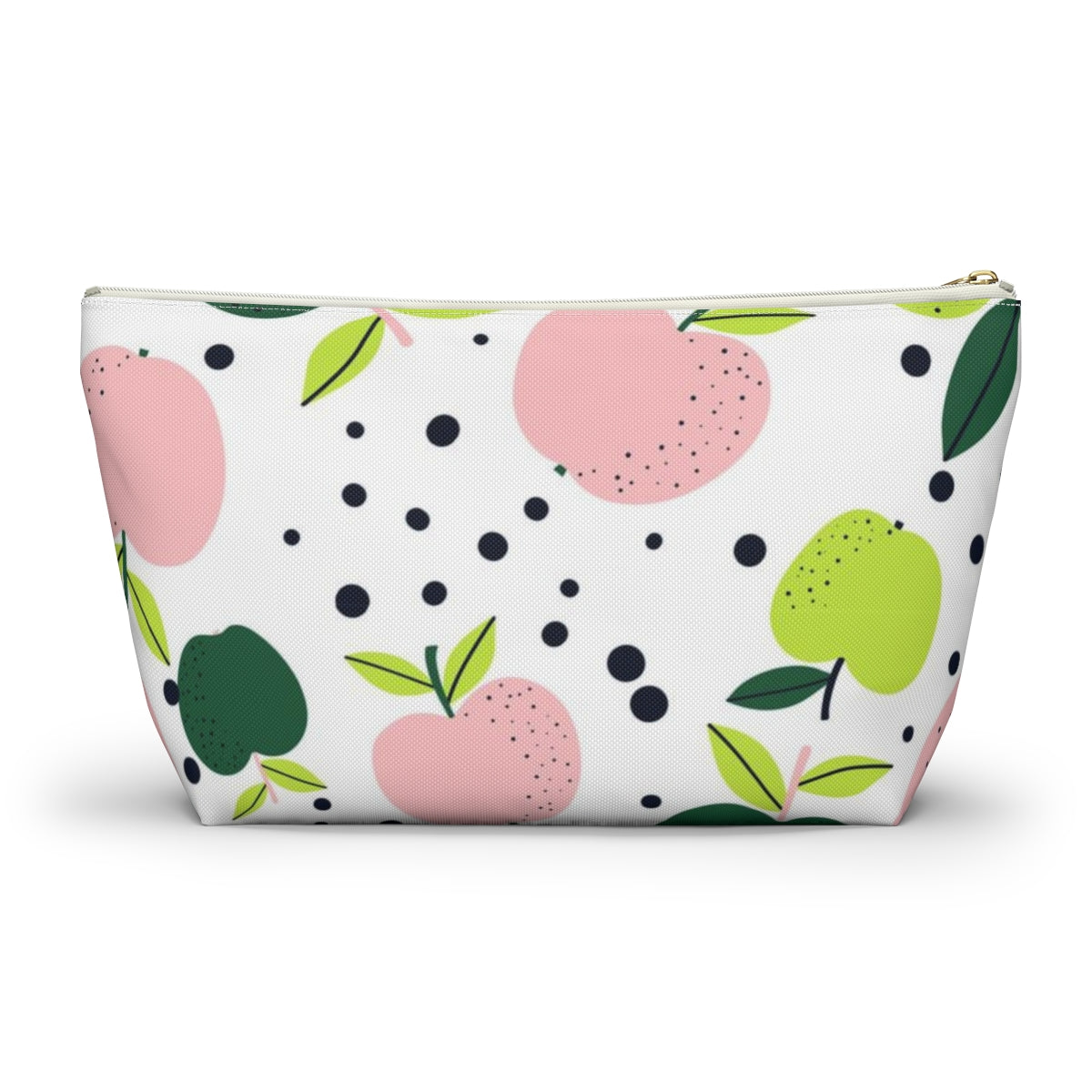 Teacher Life Cosmetic Pouch w T-bottom, Accessory Pouch, Pink and Green Apple Dot