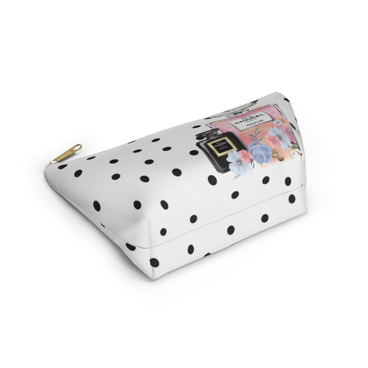 Personalized Perfume Cosmetic Pouch w T-bottom, Accessory Pouch, Perfume Bottle Polka Dot