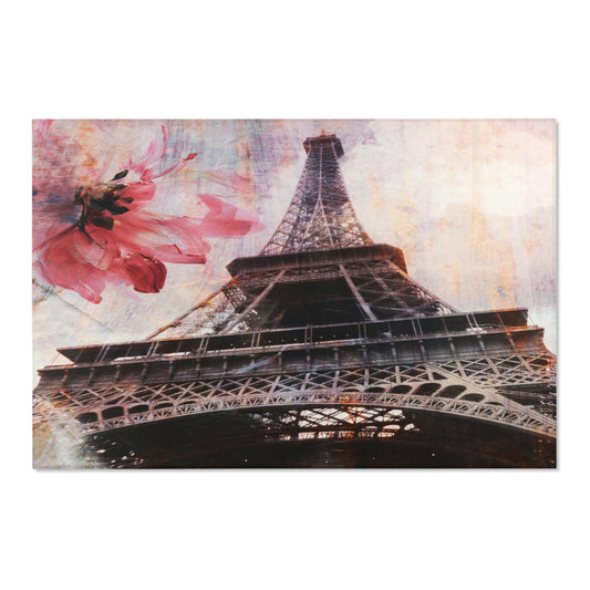 Eiffel Tower Area Rug - Abstract Paris Red Flower Floor Mat - Custom Designer Area Rug