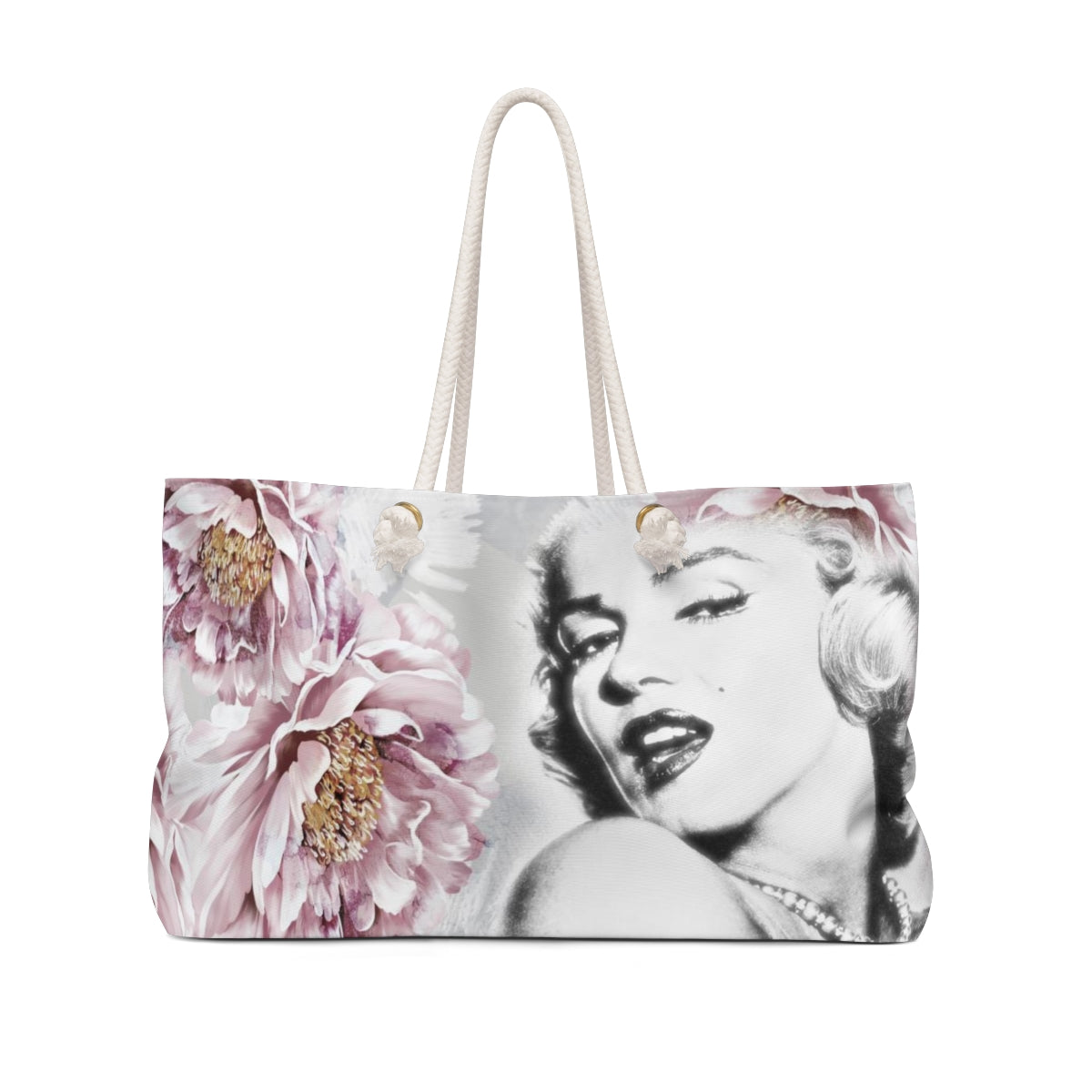 Personalized Marilyn Monroe Tote Bag, Weekender Bag - Pink Peonies