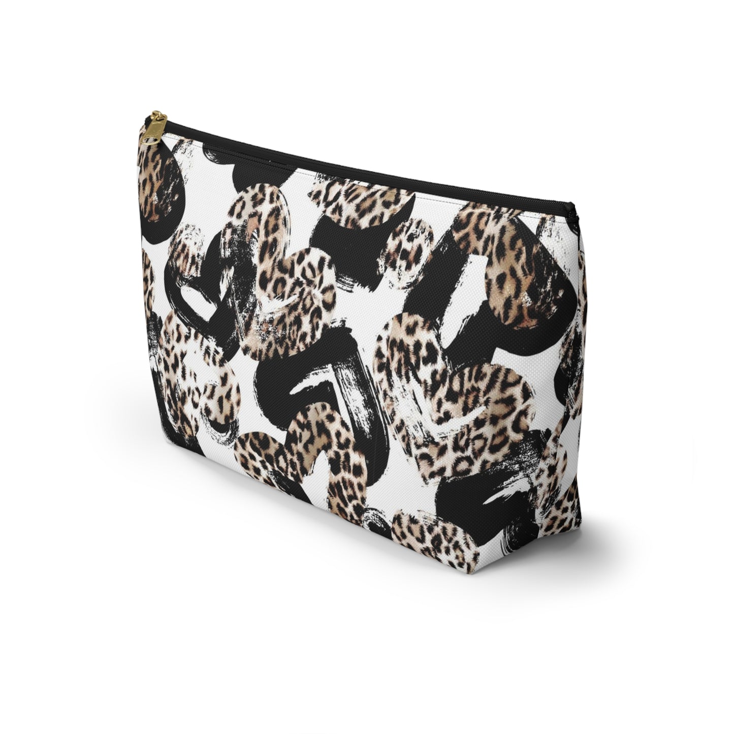 Personalized Leopard Hearts Cosmetic Pouch w T-bottom, Accessory Pouch