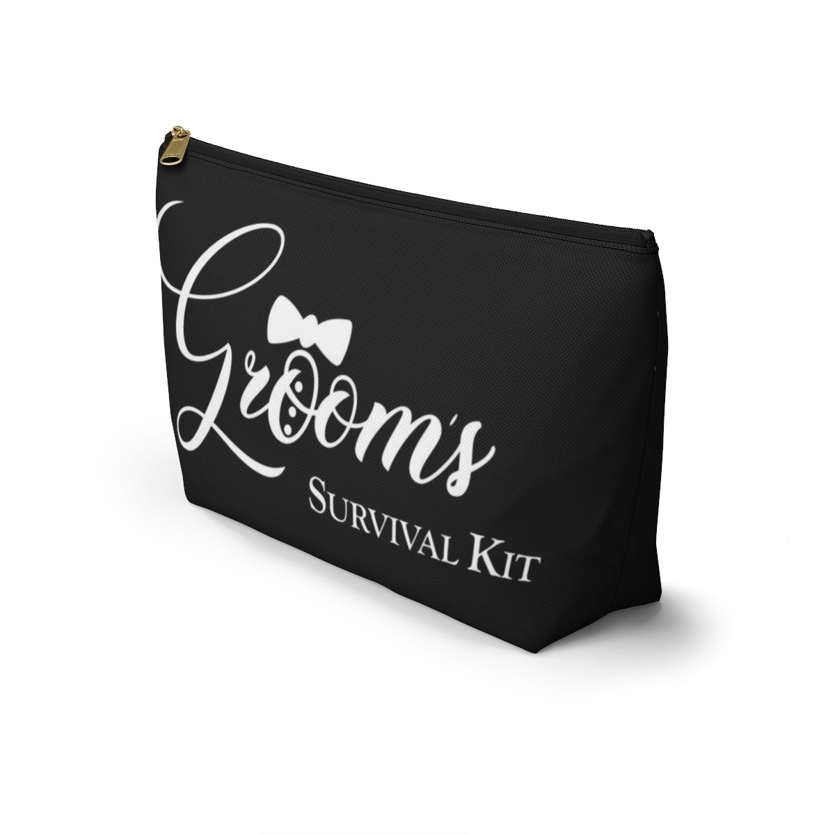 Grooms Survival Kit Cosmetic Pouch w T-bottom, Accessory Pouch, Black and White