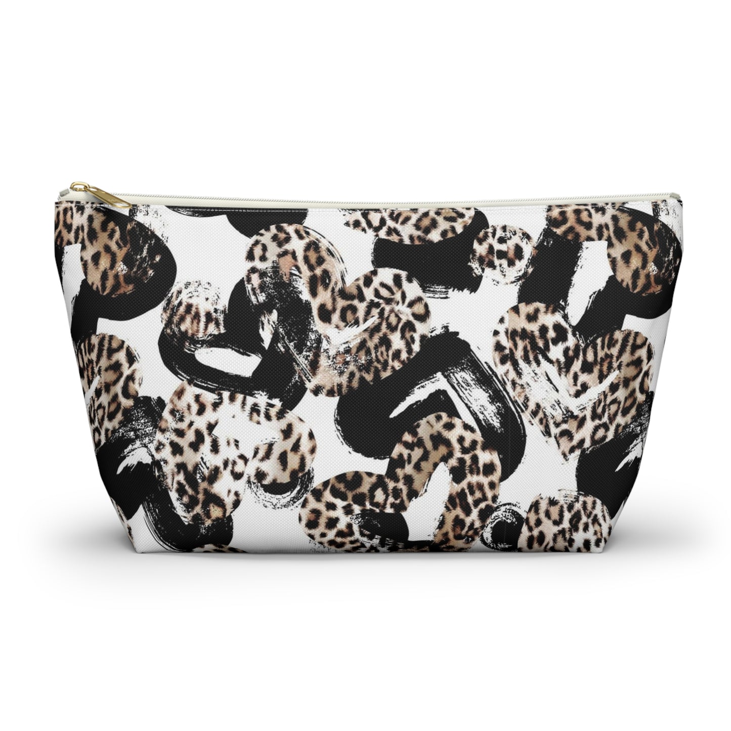 Personalized Leopard Hearts Cosmetic Pouch w T-bottom, Accessory Pouch