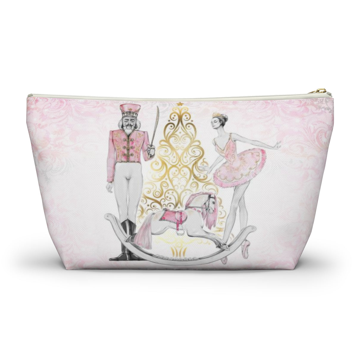 Personalized Nutcracker Ballet Cosmetic Pouch w T-bottom, Accessory Pouch, Pink and Gold